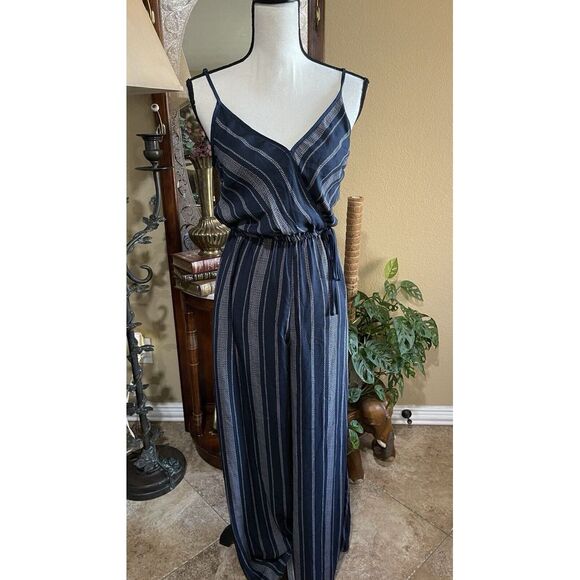 Xhilaration Pants - Xhilaration Women's Striped Blue And White‎ Wrap Wide Leg Jumpsuit Size X-small